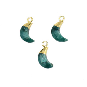 Amuleto de Esmeralda Luna |   Colgante de Luna Creciente Chapado en Oro para la Fabricación de Joyas - Product Image 2