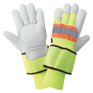 Guantes de Trabajo Personalizados de Alta Visibilidad con Puño Largo Verde Lima, Palma de Cuero Blanco y Detalle Naranja, Servicio OEM ODM - Product Image 1