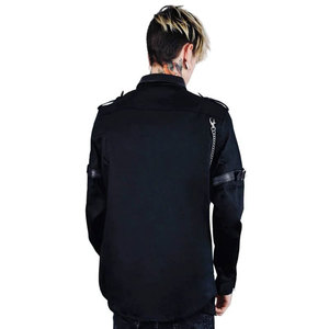 Customized <b>Men's</b> Button-Up Gothic-Punk Shirt with Detachable Leather Tie Patchwork Streetwear Top Sell - Product Image 3