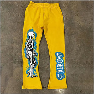 Streetwear Men's Skinny Fleece <b>Joggers</b> Flared Sweatpants Winter Custom Logo Skeleton 3D Puff Print <b>Stacked</b> Breathable - Product Image 2