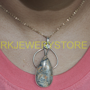 Colgante de lágrima de jaspe leopardo natural, plata de ley 925, hecho a mano, con engaste de estrella, estilo bohemio, joyería de piedras preciosas, regalo para mujer - Product Image 2