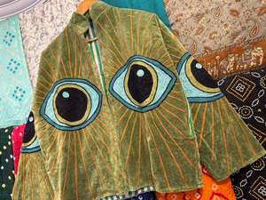 Olive Green Velvet Evil Eye Quilted Jacket Boho Suzani Embroidery Breathable Cotton Outerwear with Reversible Design - Product Image 3