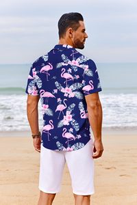 Chemises de plage élégantes pour hommes, mode estivale, imprimées, hawaïennes, décontractées, en coton et lin, à manches courtes, boutonnées, pour les vacances - Product Image 4