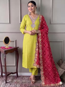 Salwar Kameez en modal pour femme avec dupatta brodé – Tenue ethnique traditionnelle pour mariage et fête – Ensemble Kurta et pantalon coupe droite longueur genou - Product Image 3