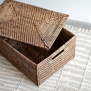 Caja de Almacenamiento de Mimbre Hecha a Mano con Tapa, Cesta de Ratán Natural, Perfecta para Estantes, Armarios y Mesas, Venta al por Mayor desde India - Product Image 4