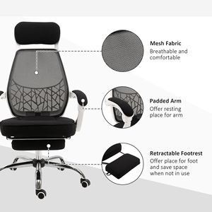 Sedia da ufficio direzionale con poggiapiedi girevole reclinabile e altezza regolabile (Nero/Bianco) - Product Image 5