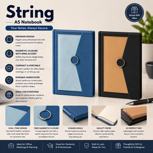 A5 <b>String</b> Hardcover PU Leather Notebook with Magnetic Ring Closure Premium Style for Office Meetings & Promotion Gifts - Product Image 1