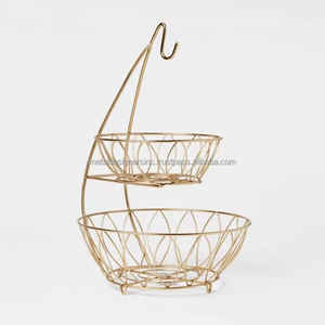 ตะกร้าลวดโลหะทรงกลม2ชั้นที่เก็บอุปกรณ์อเนกประสงค์สำหรับใช้บนโต๊ะอาหารและเครื่องครัว - Product Image 2