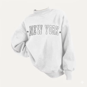 Sweat-shirt ample à col montant imprimé en tissu éponge pour femme, style streetwear contemporain, doux et confortable - Product Image 1