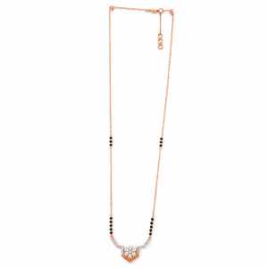 Collier Mangalsutra en or rose 14 carats avec diamants floraux, perles noires, chaîne à maillons géométriques polie, cadeau de mariage pour femme, bijoux fins - Product Image 5