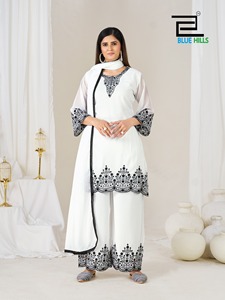 Women's Salwar Kameez with <b>White</b> Embroidery Regular Fit Viscose Floor-Length Traditional Ethnic Wedding Wear - Product Image 3