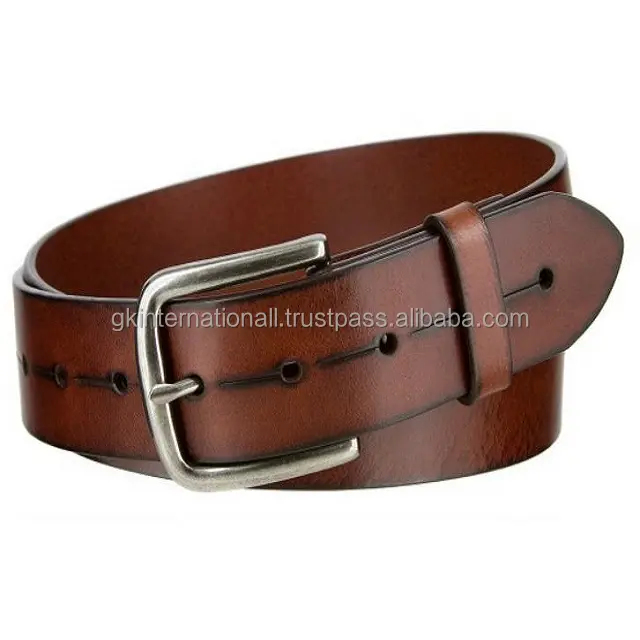 Genuine Designer leather Belt for men leather belt manufacturers with silver finish brass buckle and snap button
