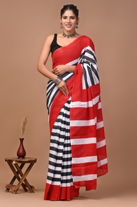 Premium Block Print Soft Cotton MulMul <b>Saree</b> for Women Soft Lightweight Traditional Indian Wear Women's Cotton MulMul <b>Saree</b> - Product Image 2
