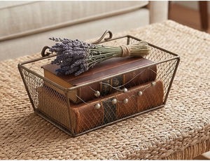 Artisanal Vintage Metal <b>Wire</b> <b>Storage</b> <b>Basket</b> Rectangle With Handles Multi-Purpose Neatening Organizer Stylish Home Accent - Product Image 4