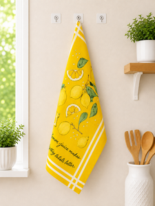 Essuie-tout de cuisine en lin imprimé citron jaune |   Essuie-tout à motif de fruits d'agrumes frais |   Serviette de cuisine décorative - Product Image 3