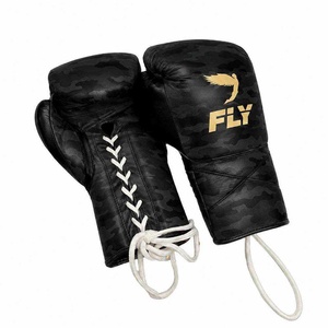 Gants de boxe Fly en cuir noir camouflage, à lacets, pour adultes, équipement d'entraînement - Product Image 1