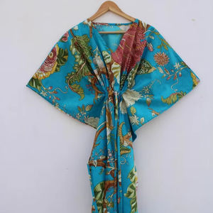 Vestido Kaftán Informal de Verano con Estampado Floral Tropical, sin Mangas, de Algodón, para Mujer, Ropa de Playa, Ropa de Estar por Casa, Textil Naaz - Product Image 1