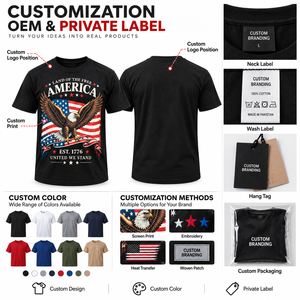 T-shirt noir pour homme, imprimé drapeau américain, manches courtes, col rond, coupe décontractée, 100% coton, tissu jersey respirant - Product Image 6