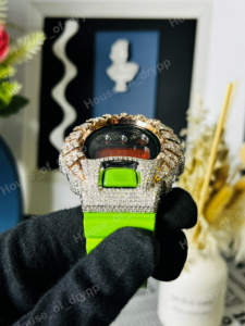 Custom VVS Moissanite <b>Watch</b> Round Bezel Case Moissanite Diamond Digital <b>Watch</b> Green Strap Hand Set Stones <b>Watch</b> - Product Image 4