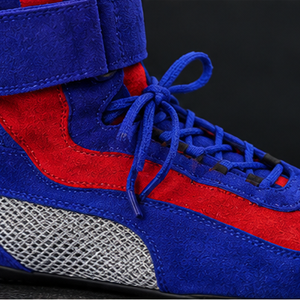 Bottes de moto bleues et rouges à boucle de cheville en cuir véritable, légères, respirantes, avec semelle extérieure en caoutchouc et semelle intermédiaire en EVA, toutes saisons, bout fermé - Product Image 5