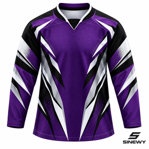 Camiseta de Hockey sobre Hielo SINEWY para Hombre, Blanca, Sublimada, Cuello en V, Manga Larga, Transpirable, Secado Rápido, 100% Poliéster, Antibacteriana, Deportiva - Product Image 2