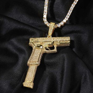 Pendentif pistolet Hip Hop unisexe en argent sterling 925 plaqué or 14 carats avec diamant Moissanite, style rétro classique, bijoux tendance pour femme - Product Image 5