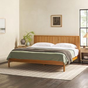 Marco de cama LikeHome Archer Queen de madera de acacia maciza con acabado ligero, diseño bohemio moderno y cabecero de estilo tradicional - Product Image 6