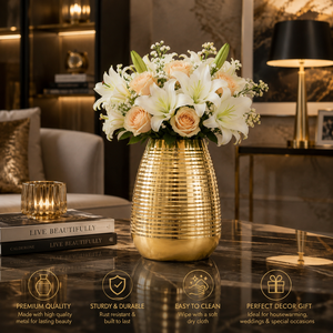 Florero de Latón Hecho a Mano |   Jarrón Decorativo de Metal Martillado |   Centro de Mesa de Lujo para Decoración del Hogar |   Jarrón de Latón Dorado para Hotel - Product Image 6