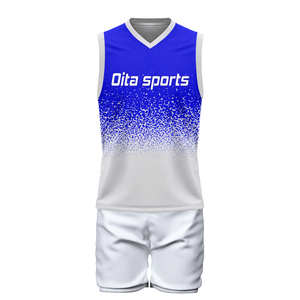 Royal Blue White Sublimated Volleyball Uniform Sleeveless Jersey Shorts Set Team Sports Wear <b>Athletic</b> Match Apparel Custom - Product Image 2