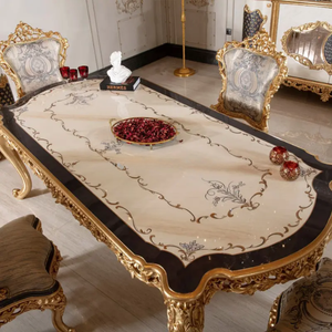 Elegante Juego de Comedor Francés de Madera de Caoba Maciza, Tallado a Mano, Acabado en Crema Marfil y Dorado, con Aparador y Espejo - Product Image 5