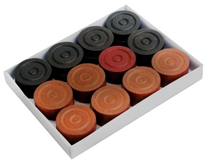 OEM personalizado mejor calidad 24 piezas diferentes colores de madera Carrom hombres conjunto precio razonable India moneda jugadores juego de mesa - Product Image 1