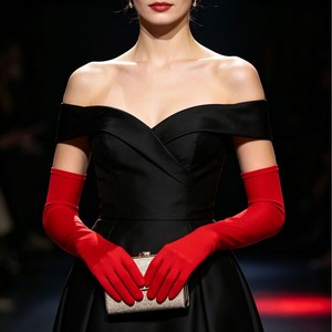 Guantes Largos de Raso Elástico de Color Sólido con Plumas de Pollo de 45 cm, Elegantes para la Playa - Product Image 2