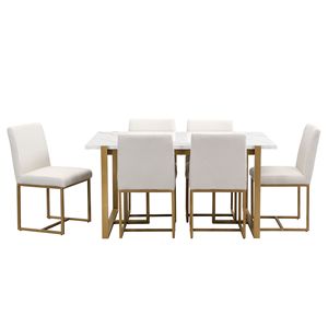 Modern 7-Piece Faux Marble Dining Table Set for 6 Includes 6 Upholstered Dining Chairs for Kitchen Use - Product Image 3
