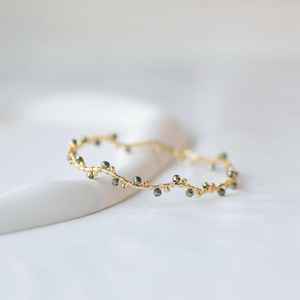 Bracelet jonc en pyrite ondulée, fil enroulé, pierres facettées, pour filles et femmes, en argent sterling 925 plaqué or 14 carats - Product Image 4