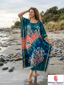 Vestido Kaftán Personalizado para Mujer, Estampado Tie Dye, Traje de Playa, Ropa de Verano para Resort, Ligero, Fabricante y Proveedor OEM ODM - Product Image 6