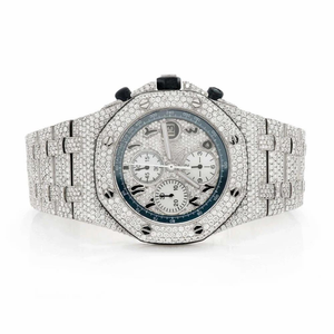 Reloj Cronógrafo de Moissanita Totalmente Cubierto de Diamantes, Reloj de Pulsera de Lujo en Acero Inoxidable Plateado, Estilo Diamante, Proveedor - Product Image 1