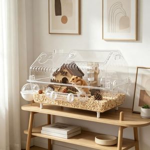 Gabbia per Animali Domestici di Piccola e Media Taglia in Stile Moderno per Allevamento, Uso Interno ed Esterno, in Acciaio, Vetro e Materiale PP con Motivo Animale - Product Image 1