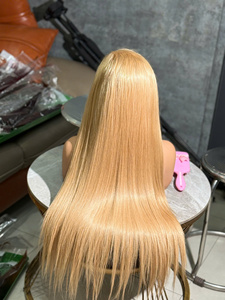 Peluca de Cabello Humano Rubio Miel de Lujo, Larga y Lisa, 613, 100% Cabello Humano Vietnamita, Encaje HD, Sin Pegamento - Product Image 4