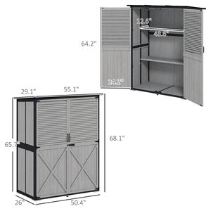 Casetta da Giardino in Legno Grigia Facile da Montare con Porte Chiudibili a Chiave, 2 Ripiani Regolabili e Tetto in Asfalto - Product Image 3