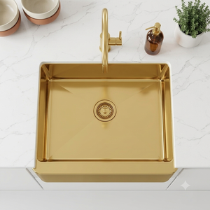 Évier de cuisine rectangulaire en laiton doré, à cuve unique, à encastrer sous plan, avec panier d'égouttoir, personnalisé pour hôtels et commerces, équipement sanitaire métallique - Product Image 4