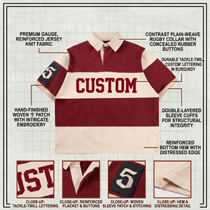 Custom Printed <b>Men's</b> Short Sleeve Polo <b>Shirt</b> <b>Red</b> <b>And</b> Cream Contrast Trim Preppy Style Oxford Fabric Regular Fit - Product Image 6