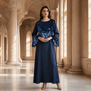 Abaya Elegante con Lentejuelas y Cuello Redondo para Mujer Musulmana, Vestido Holgado para Eid y Ramadán, Estilo Kaftan, Dubai, Arabia Saudita - Product Image 1
