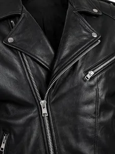 Chaqueta de Motero de Cuero Vacuno Genuino para Hombre |   Chaqueta de Moto Negra con Logotipo Personalizado |   Chaqueta de cuero para motocicleta al por mayor para hombres - Product Image 5