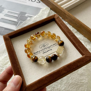Bracelet en cristal de citrine naturelle avec inscription thaïlandaise sacrée à cinq caractères, œil de tigre et quartz rutile doré - Product Image 3