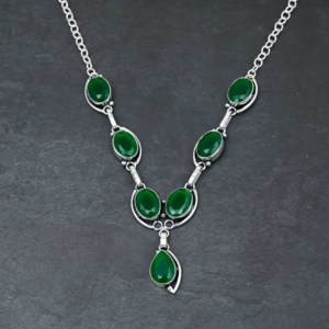 Customized Handmade Green Onyx Lab Created Pear Freshwater Pearl Sterling Silver Luxury Women's Necklace for Wedding Gift - Product Image 2