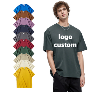 เสื้อยืดคอกลมแขนสั้นทรงโอเวอร์ไซส์สำหรับผู้ชาย สีพื้น ผ้าฝ้ายระบายอากาศดี สไตล์ลำลอง พิมพ์ลายโลโก้ด้านหน้าตามสั่ง - Product Image 1