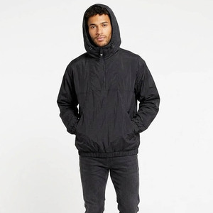 Men's Black Hooded Quarter-Zip Puffer <b>Jacket</b> Windproof Casual Winter Coat Polyester <b>Fleece</b> <b>Lining</b> Regular Fit - Product Image 2