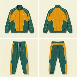 Ensemble de survêtement décontracté d'hiver pour homme, couleur vintage personnalisée, vert jaune, veste coupe-vent en spandex/coton, pantalon, ensemble 2 pièces - Product Image 1