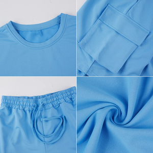 Ensemble de survêtement homme uni, épais et respirant, 100% coton, coupe oversize, avec short cargo et haut à manches courtes et col rond - Product Image 6