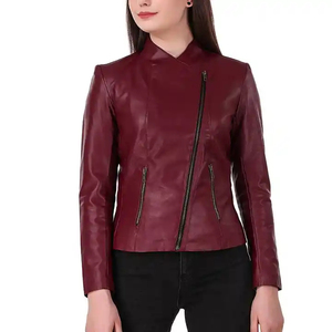 Chaqueta de Motociclista de Cuero Sintético para Mujer, Cuello Camisero, Manga Larga, Color Sólido, Estilo Invernal, Largo Regular, Cierre de Cremallera de un Solo Pecho - Product Image 4